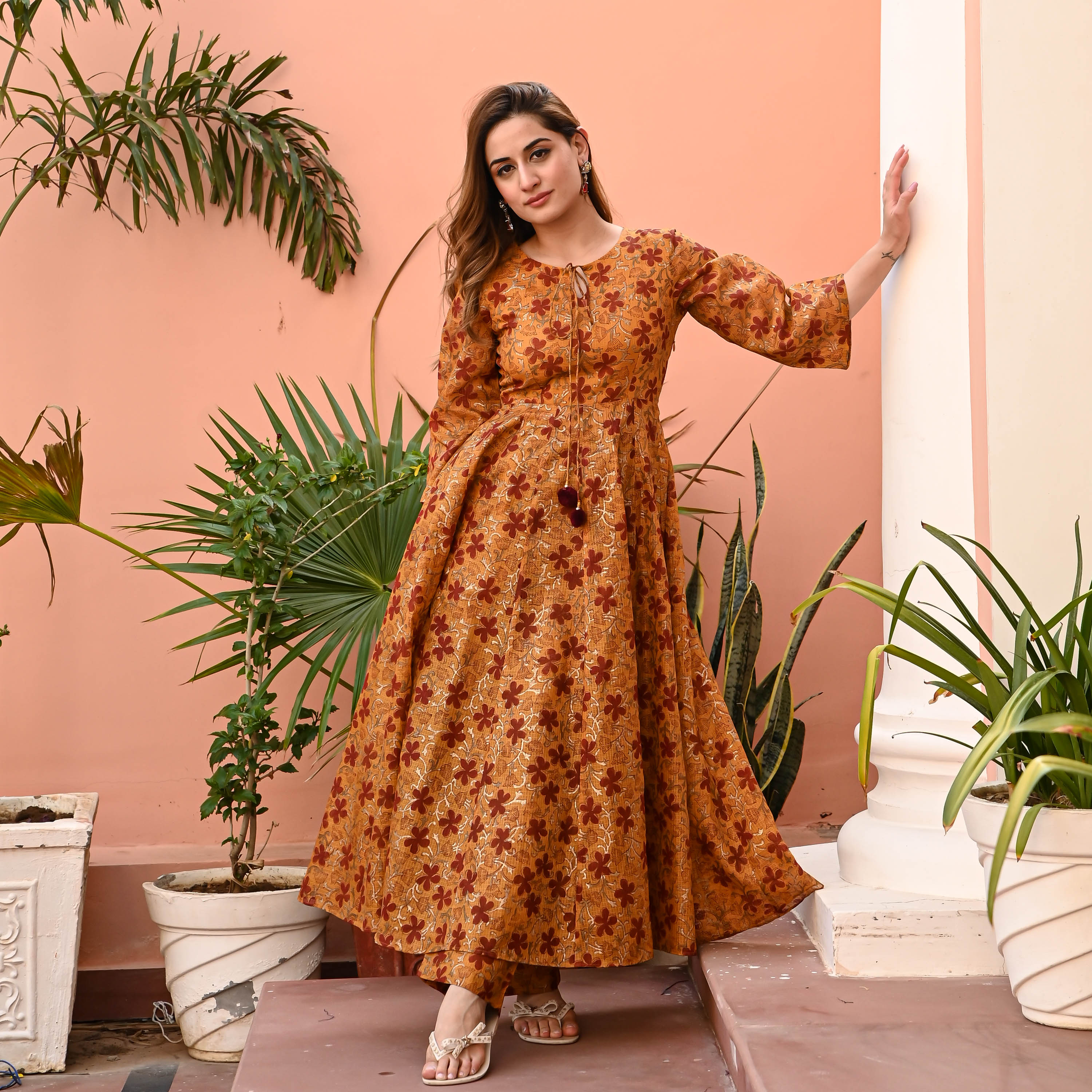 Mustard Maroon Kurta Set