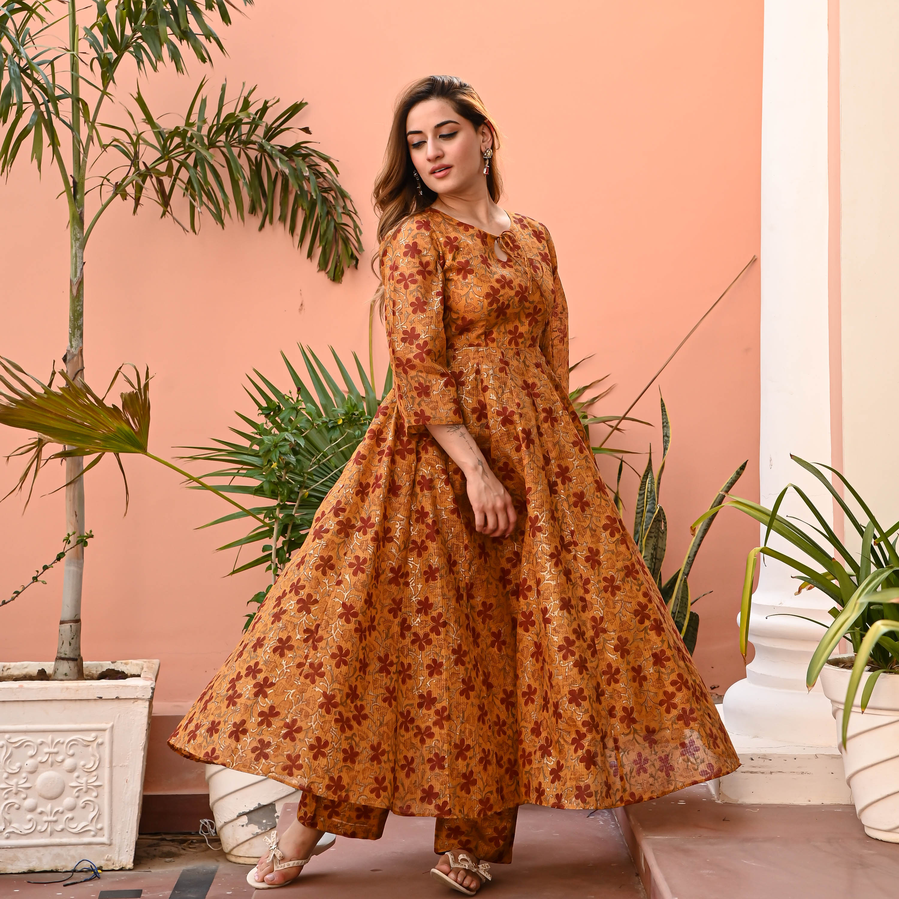 Mustard Maroon Kurta Set