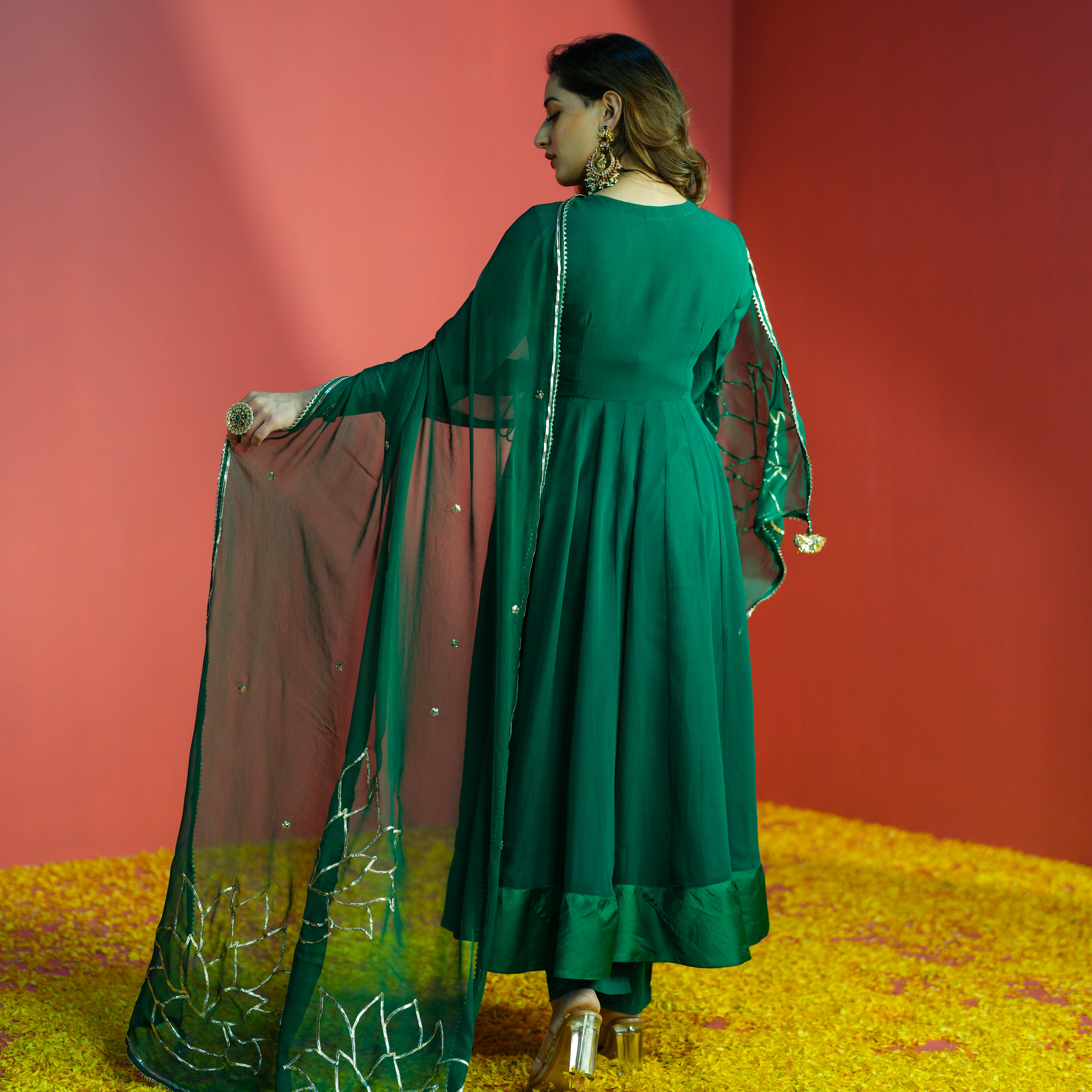 Bunaai Emerald Green Georgette Suit Set