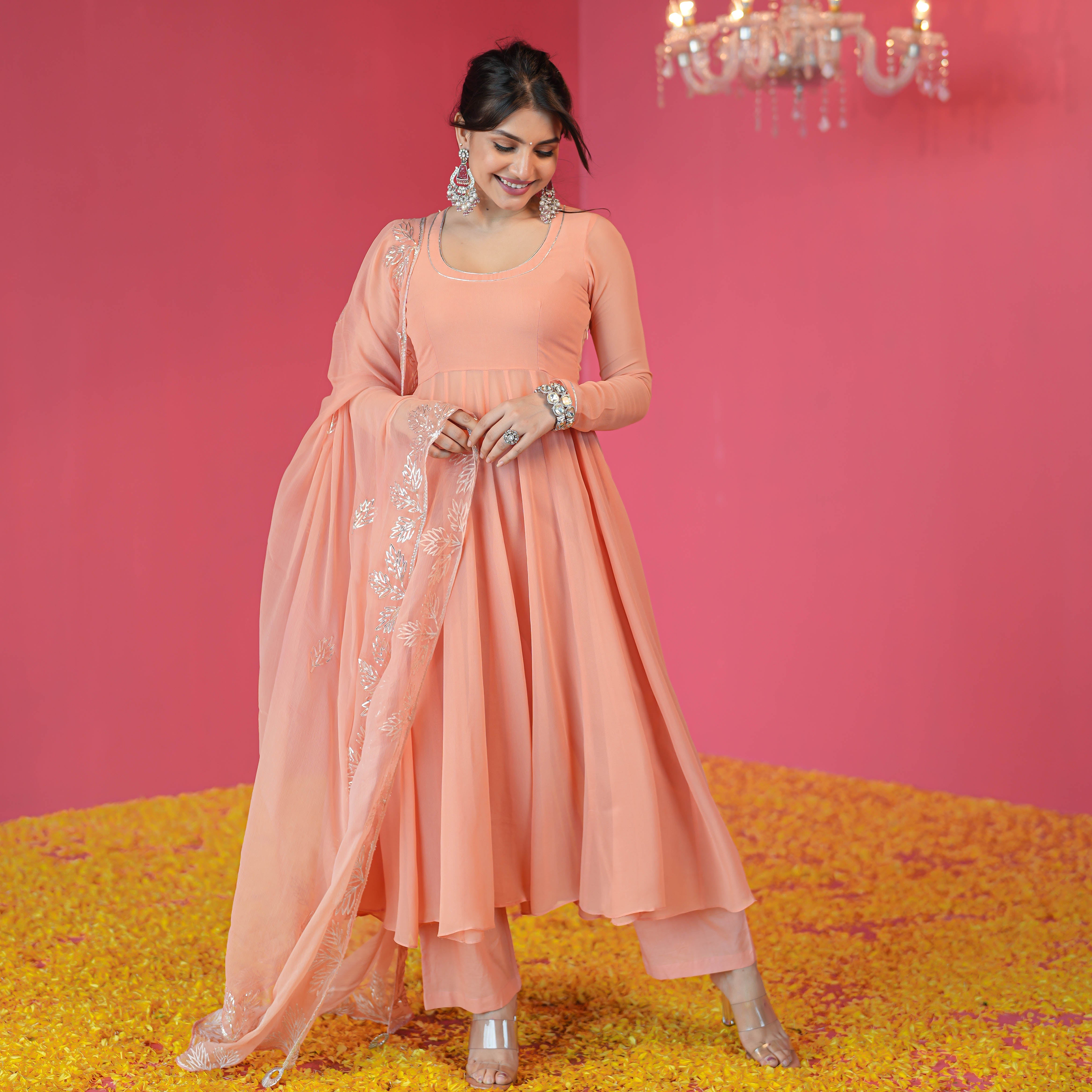 Bunaai Pastel Peach Georgette Suit Set