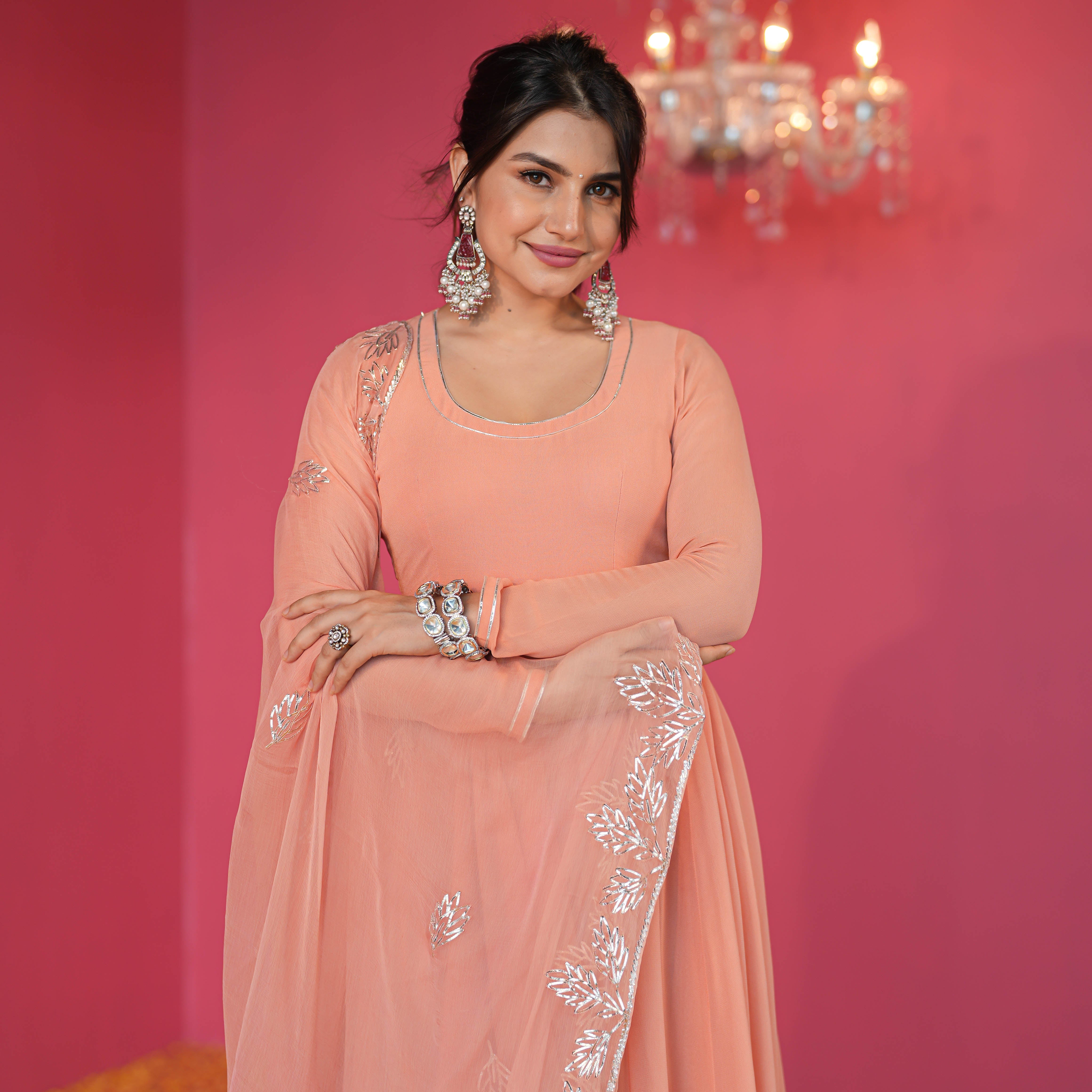 Bunaai Pastel Peach Georgette Suit Set