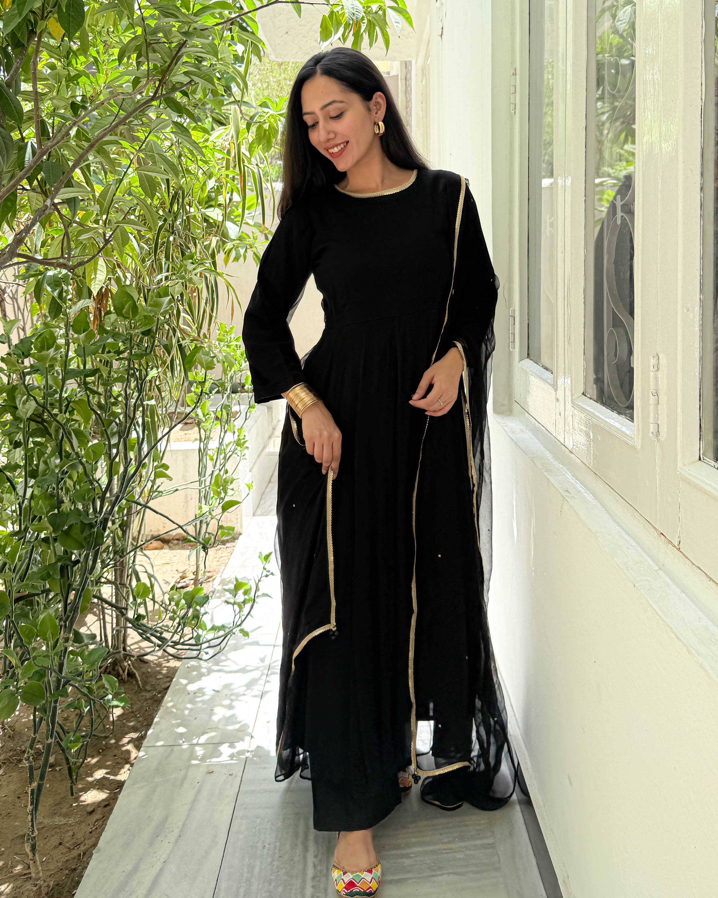 Black Chiffon Sequin Suit Set