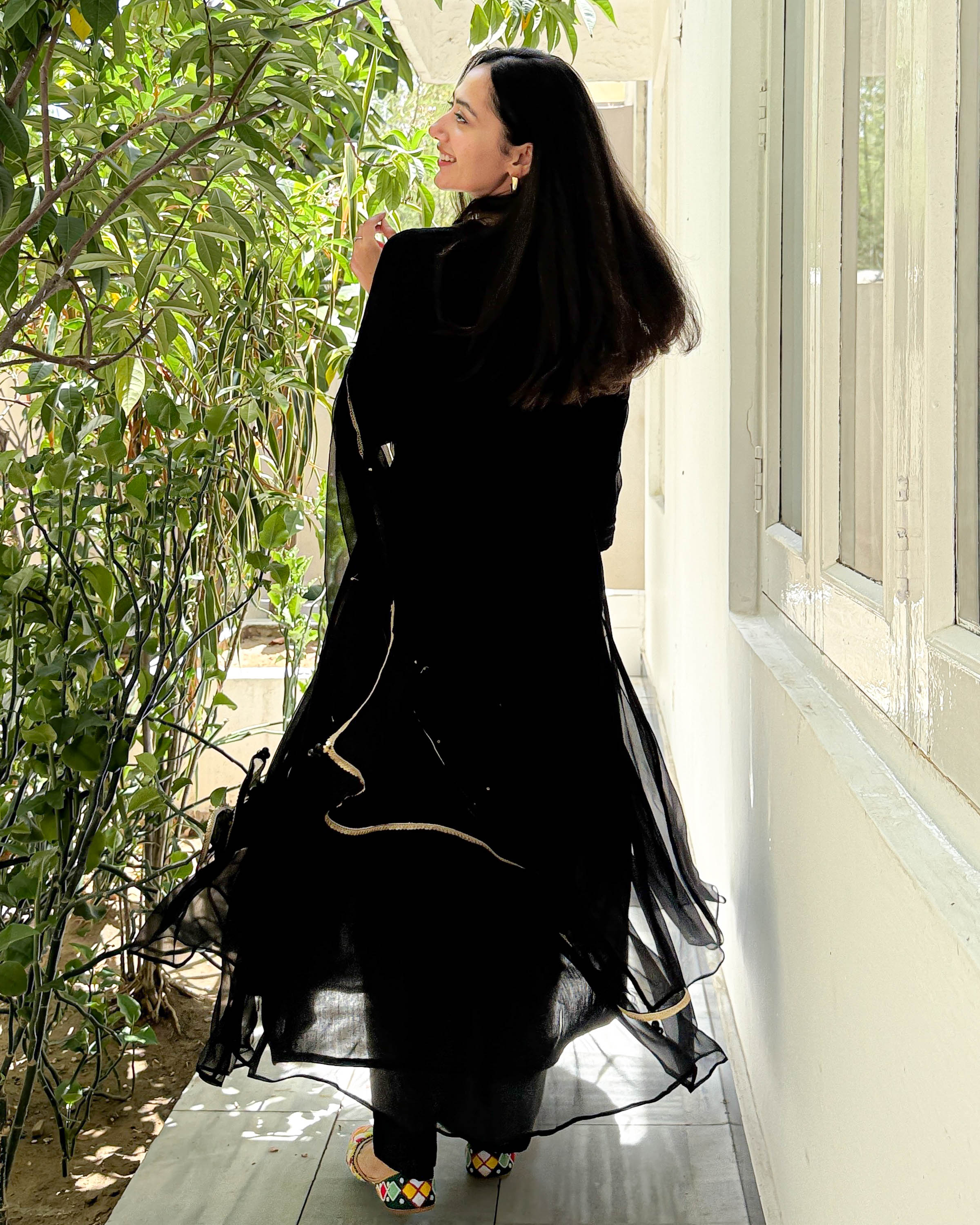 Black Chiffon Sequin Suit Set