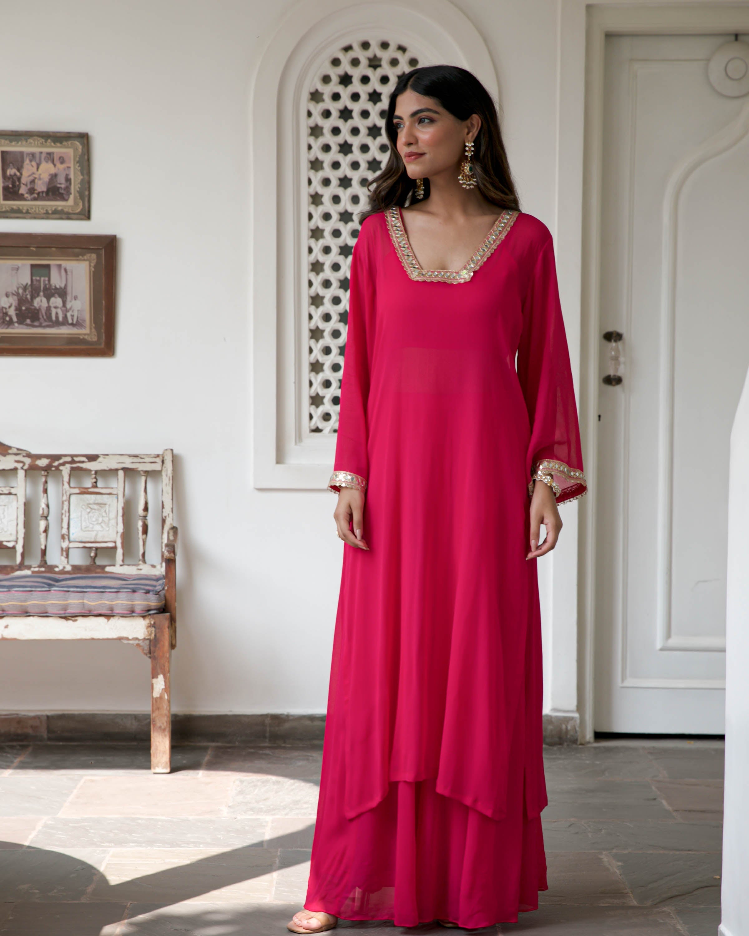 Pink Georgette Kurta Pants