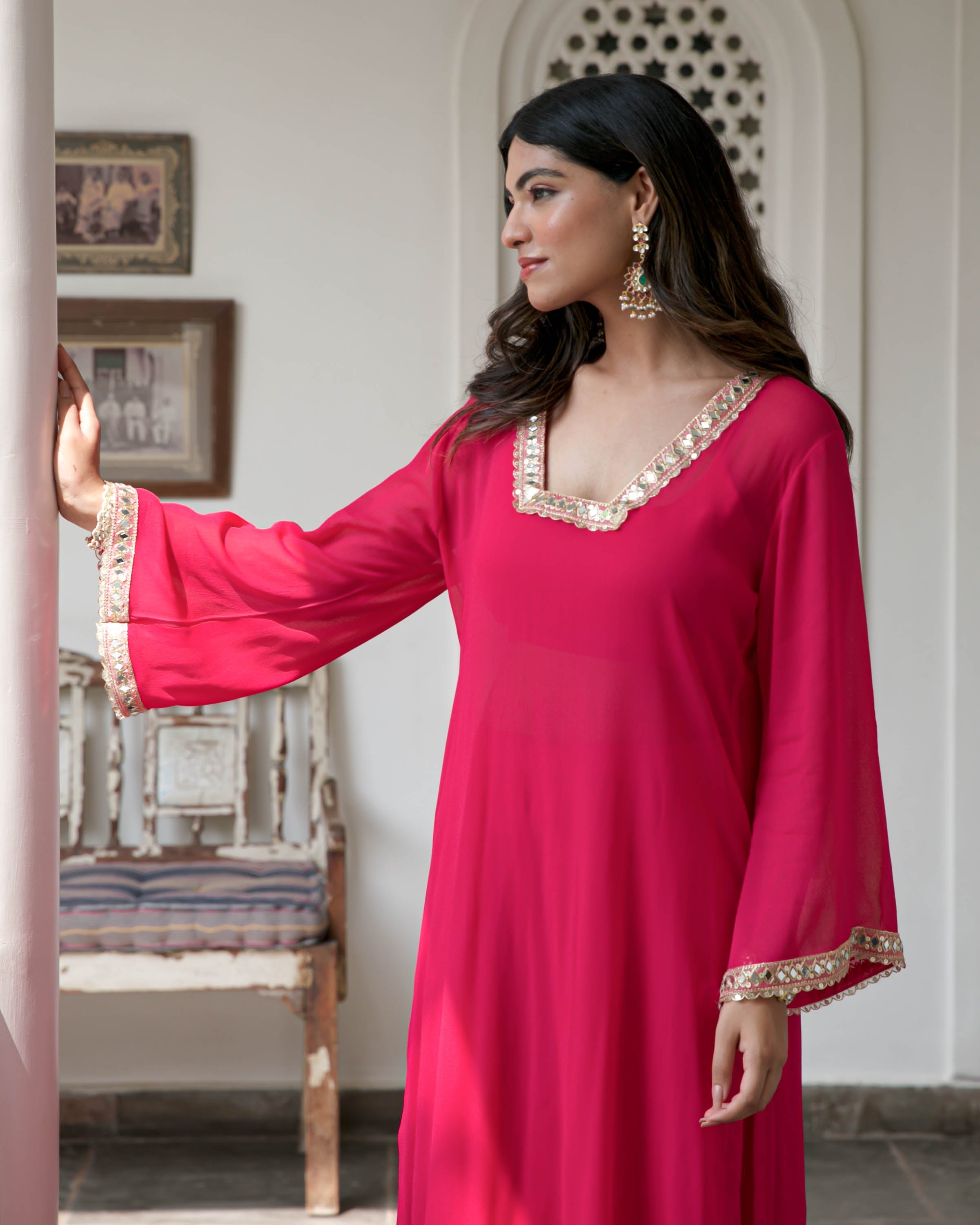 Pink Georgette Kurta Pants