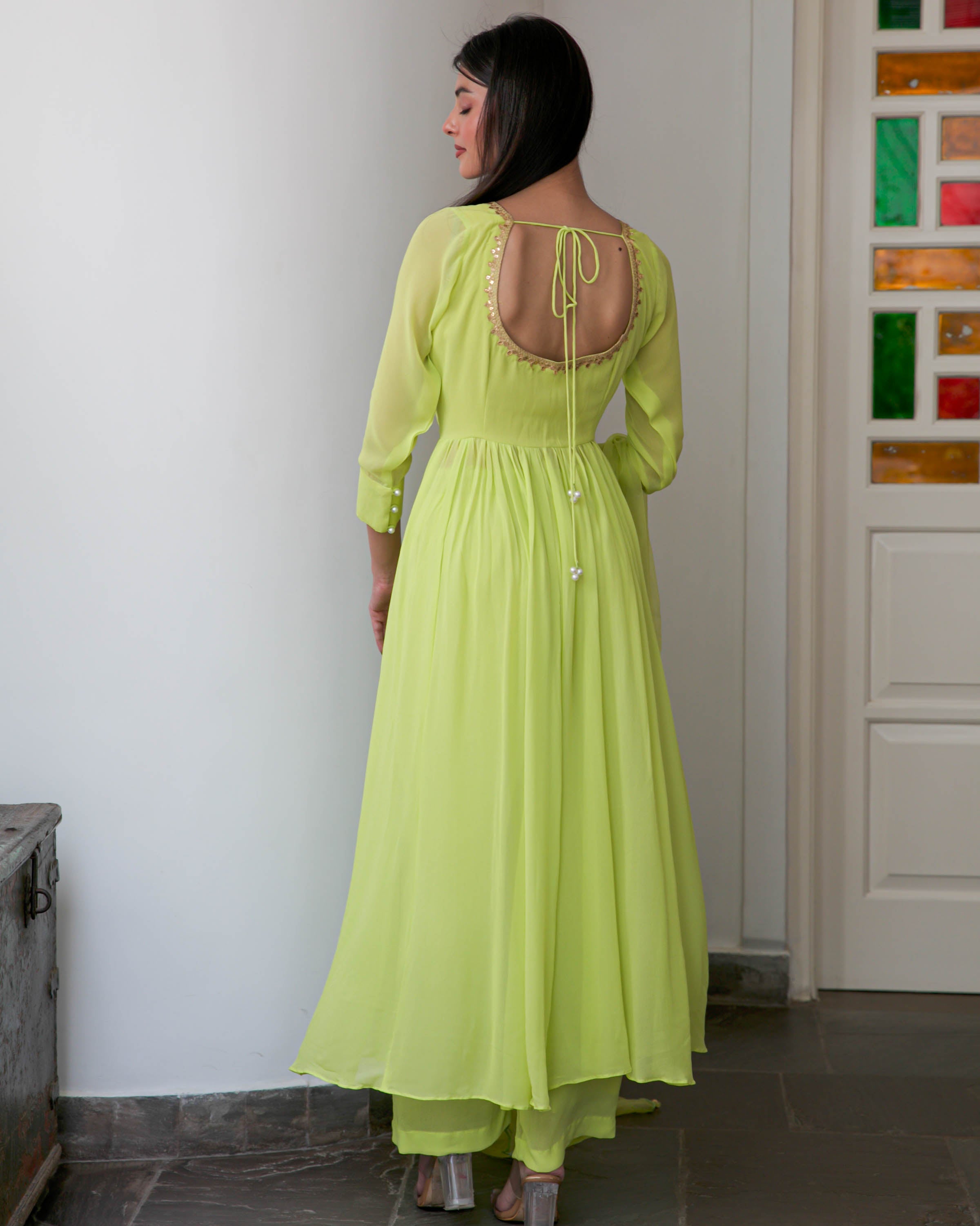 Lime Green Georgette Suit Set