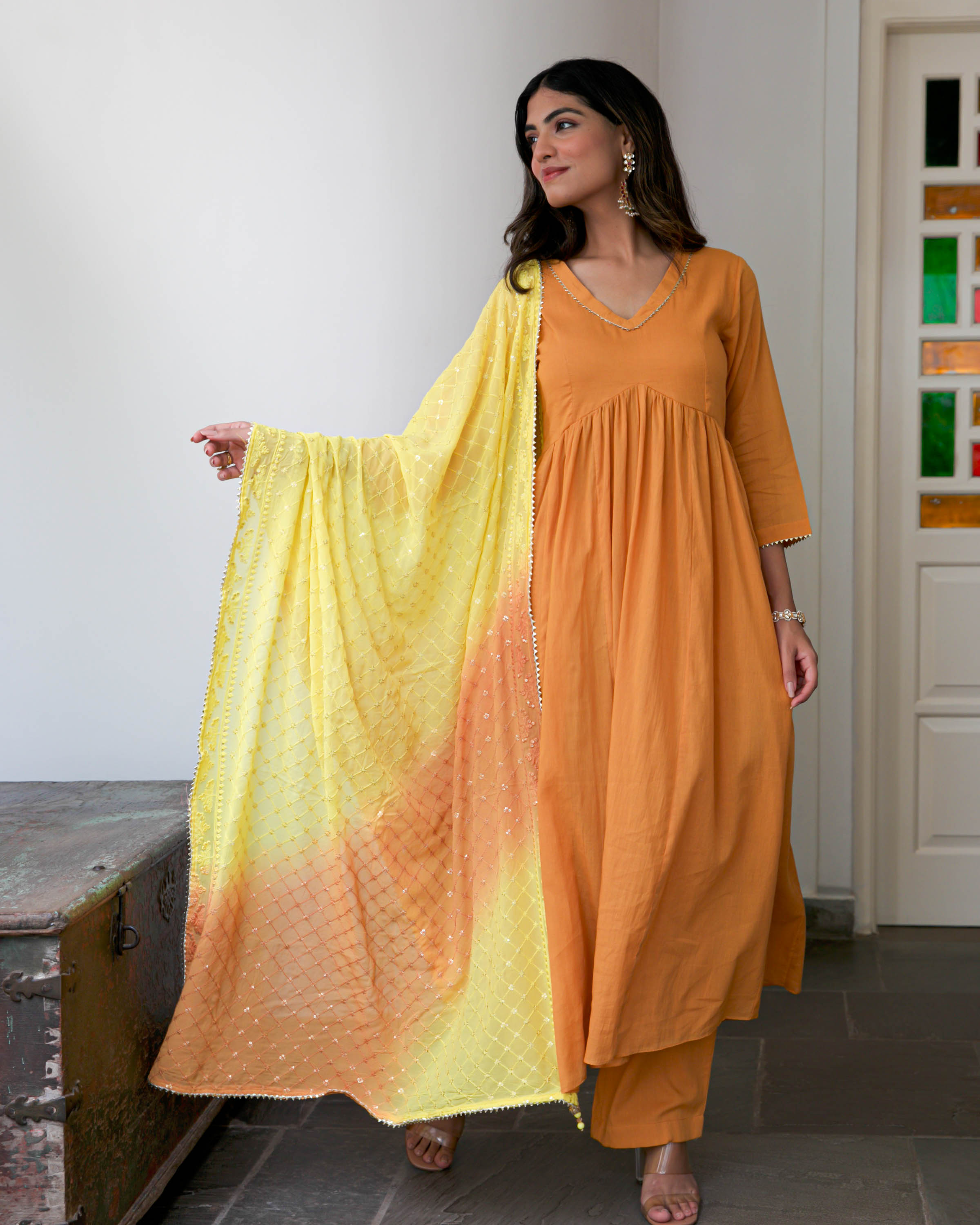 Yellow Rust Cotton Suit Set