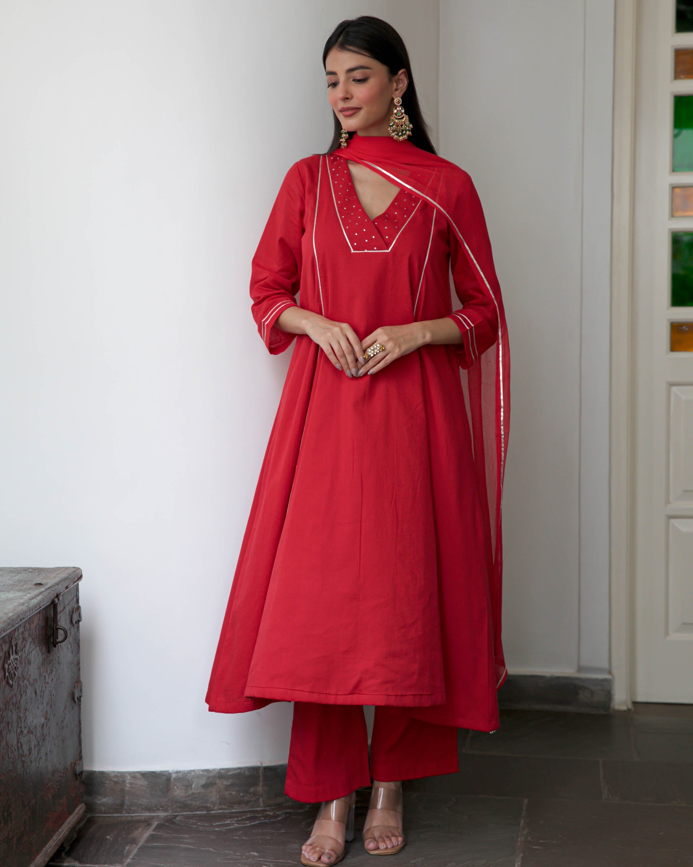 Red Cotton Suit Set