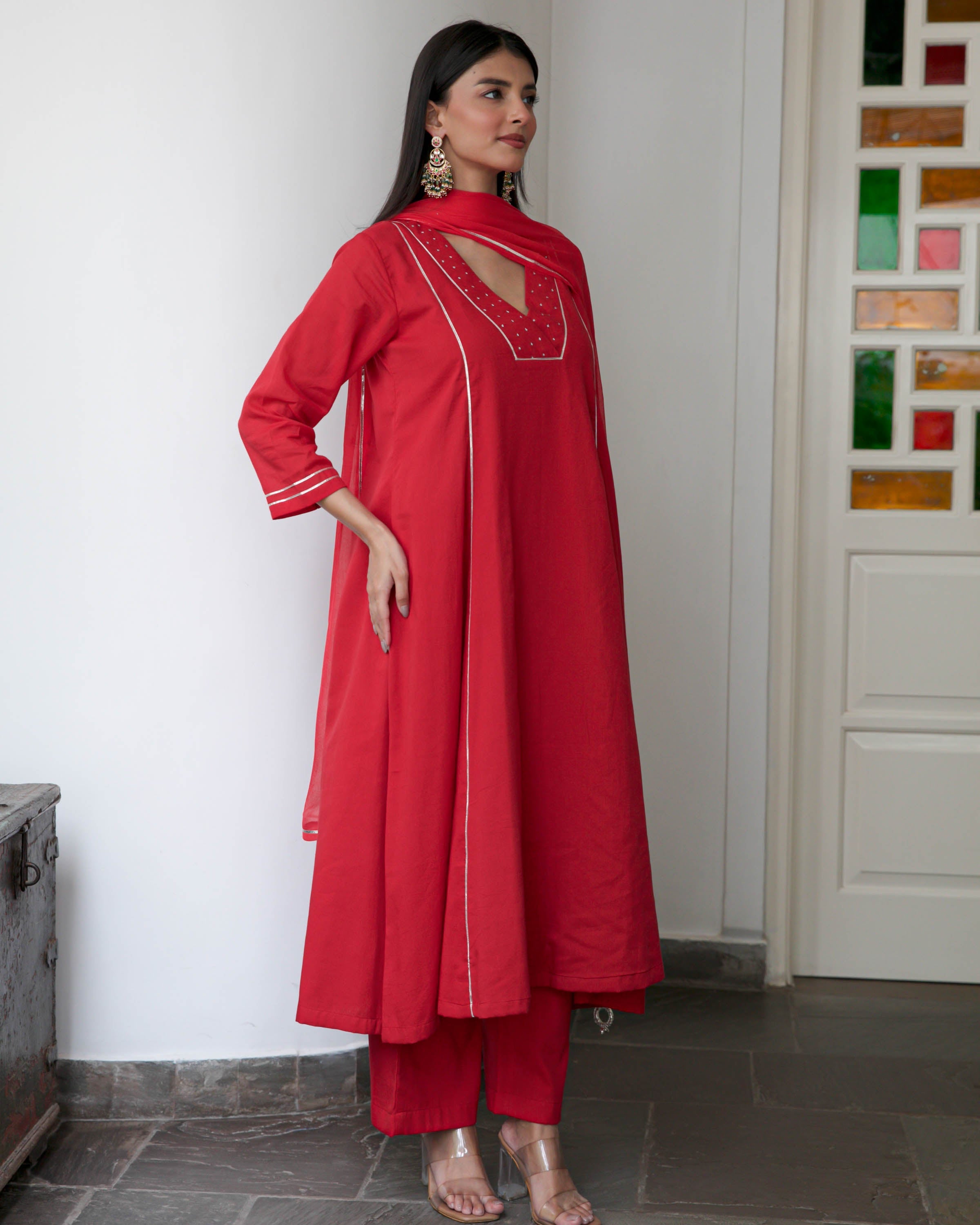 Red Cotton Suit Set