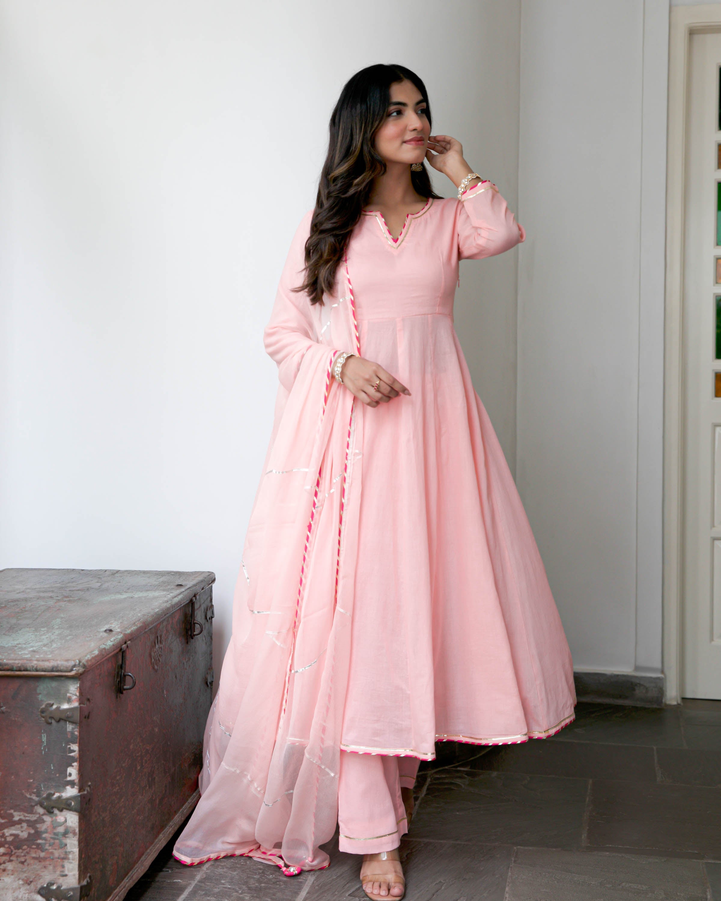 Peachish Pink  Cotton Suit Set