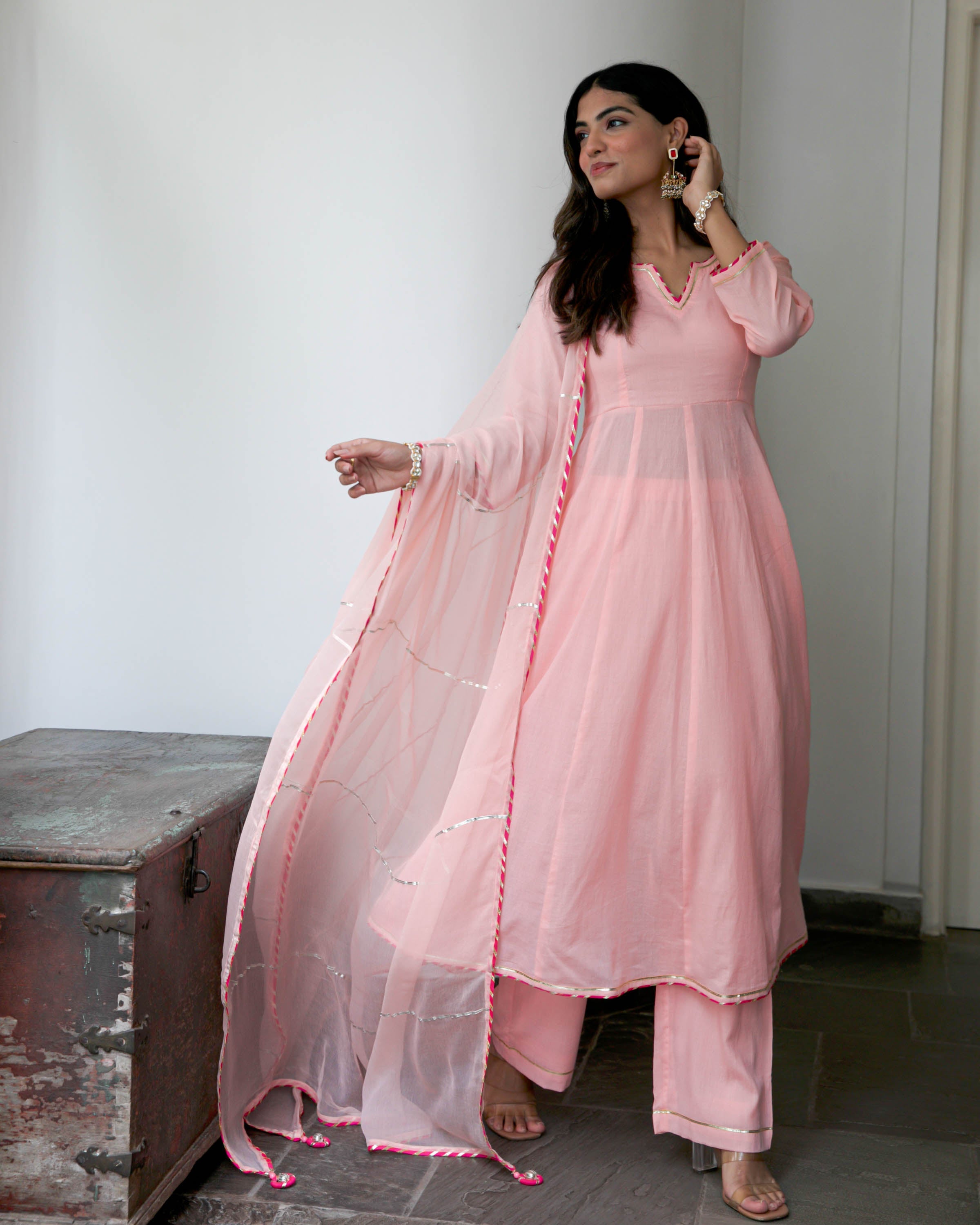 Peachish Pink  Cotton Suit Set