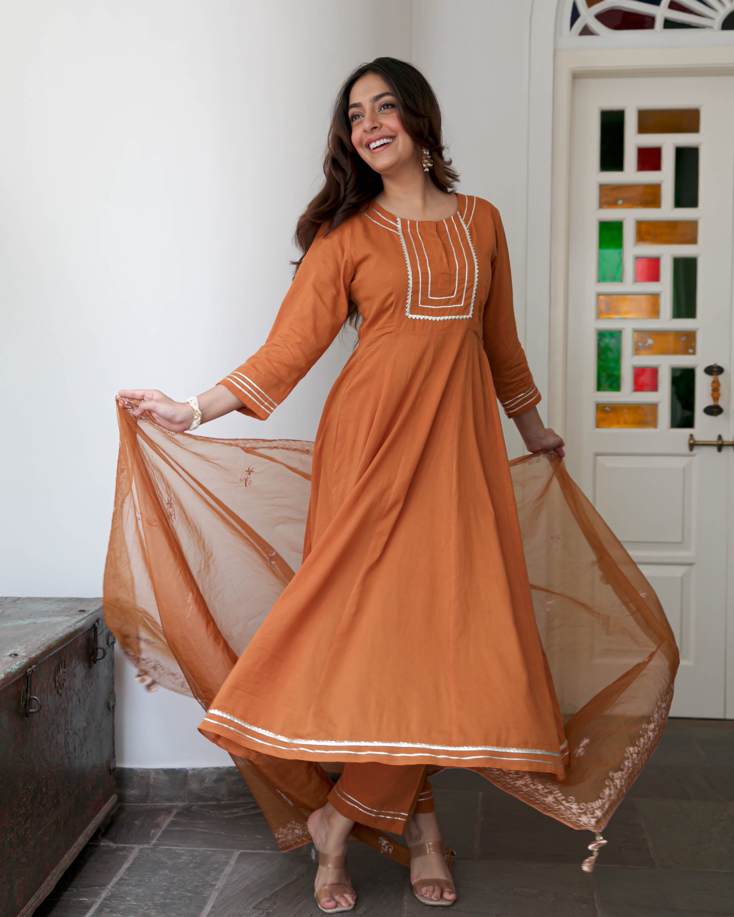 Rust Orange Cotton Suit Set