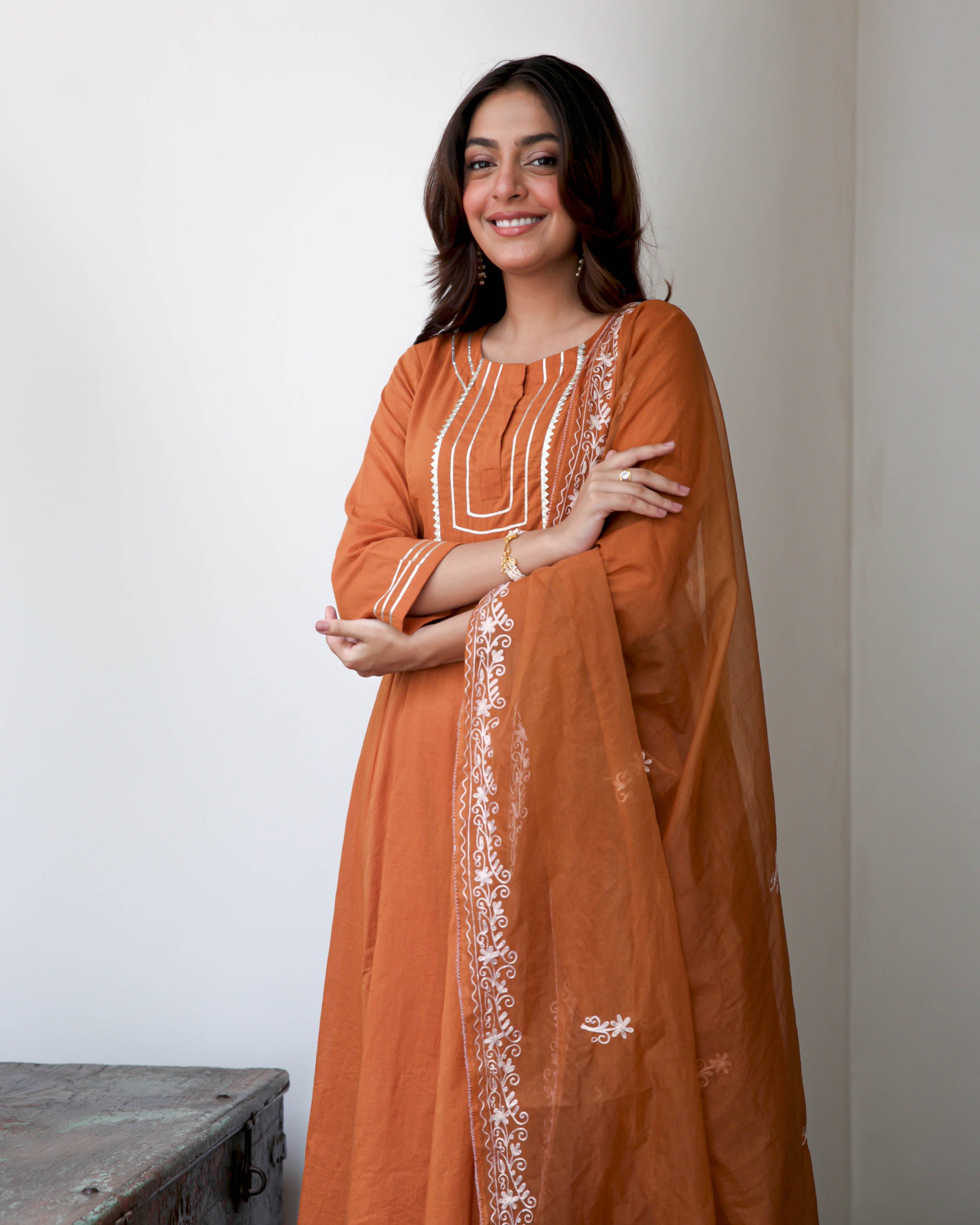 Rust Orange Cotton Suit Set