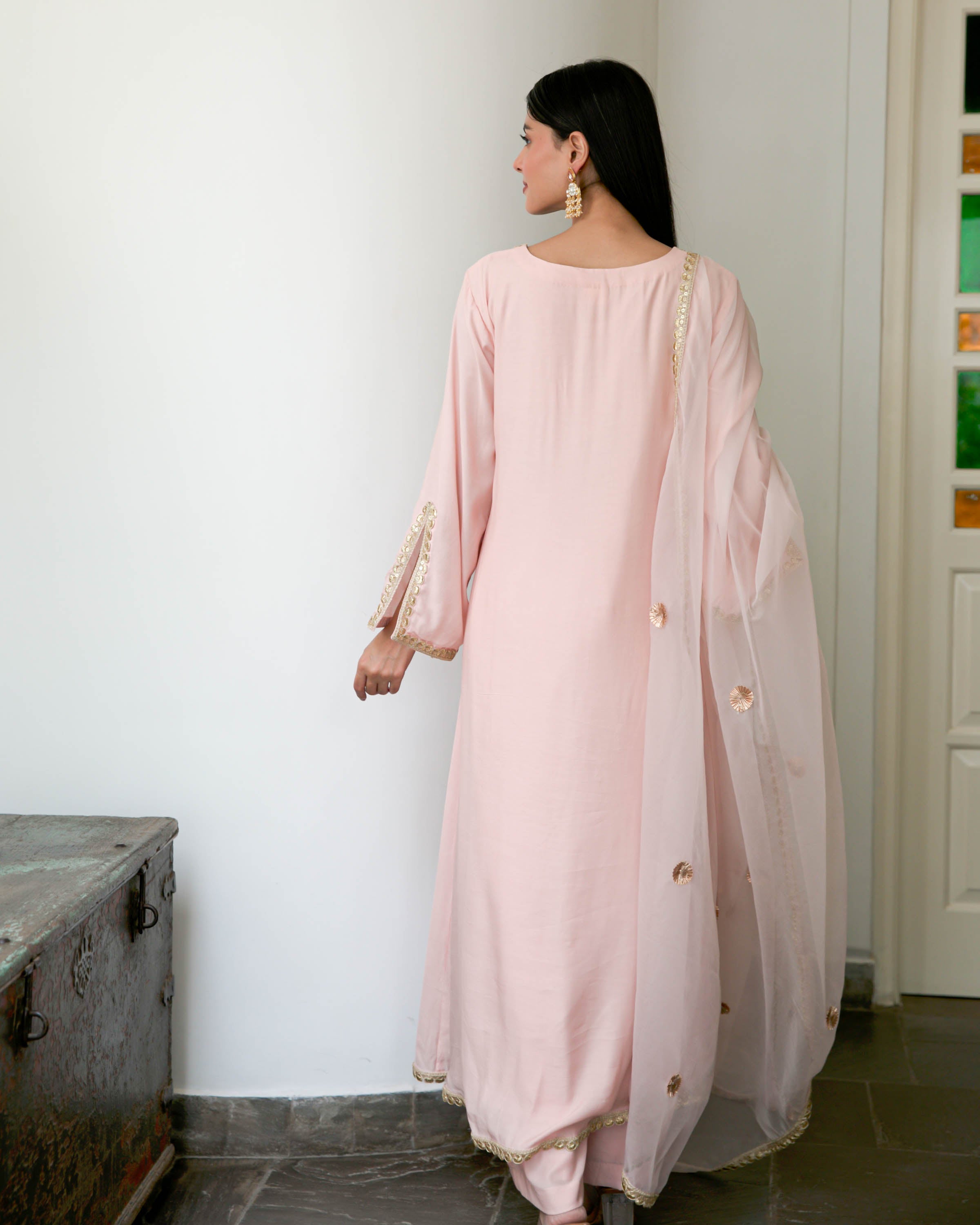 Light Pink Cotton Silk Suit Ste