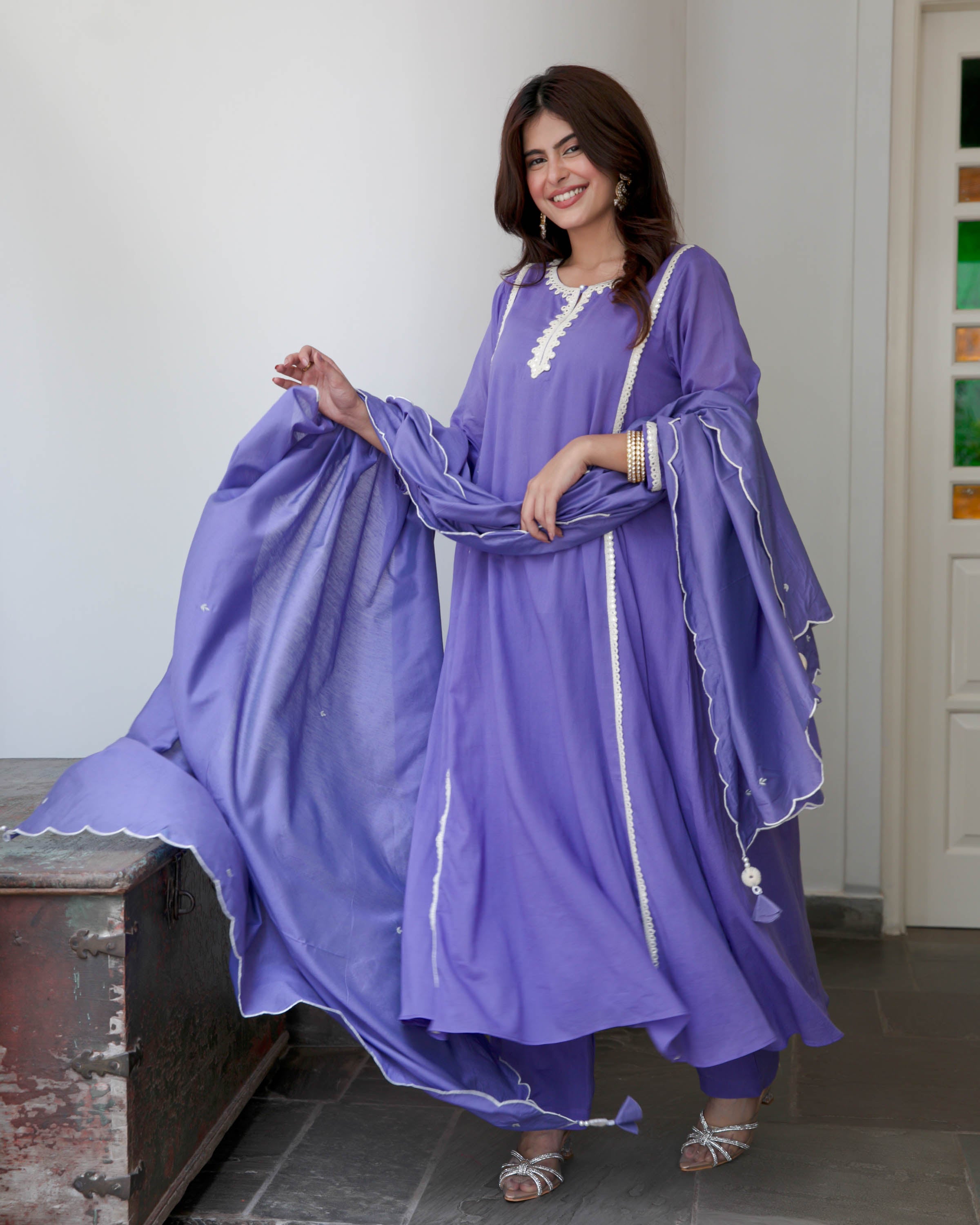 Purple Cotton Suit Set