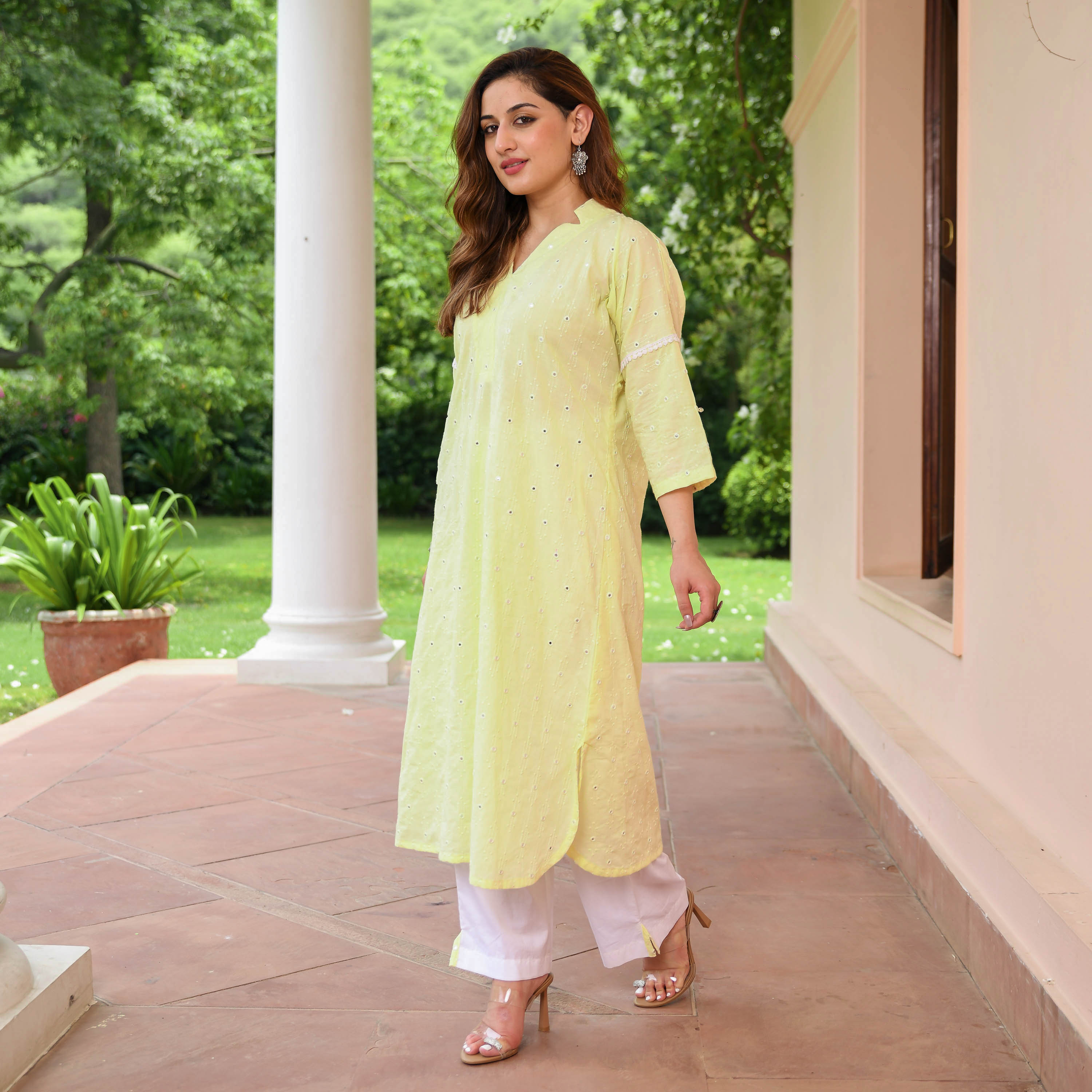 Yellow Embroidered Cotton Kurta Pants