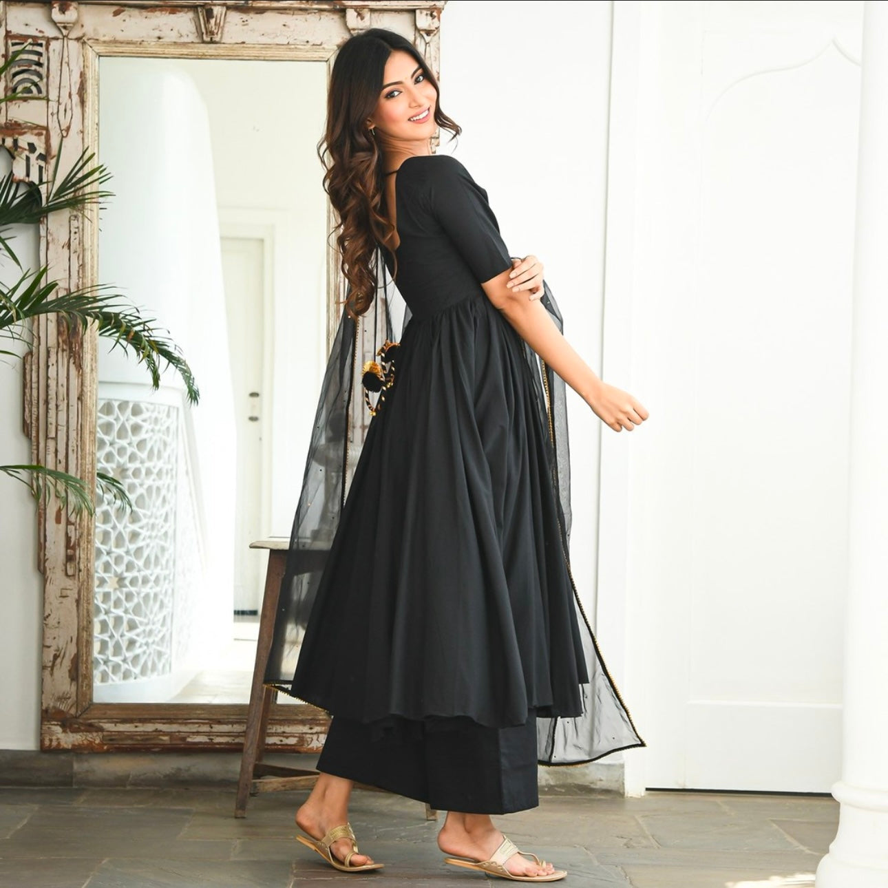 Black Sequin Cotton Suit Set