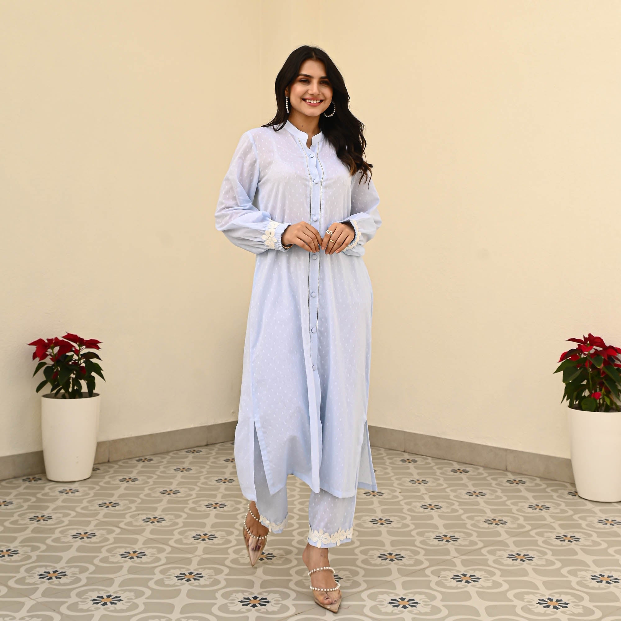 Bunaai Bit of Blue Cotton Dobby Kurta Set