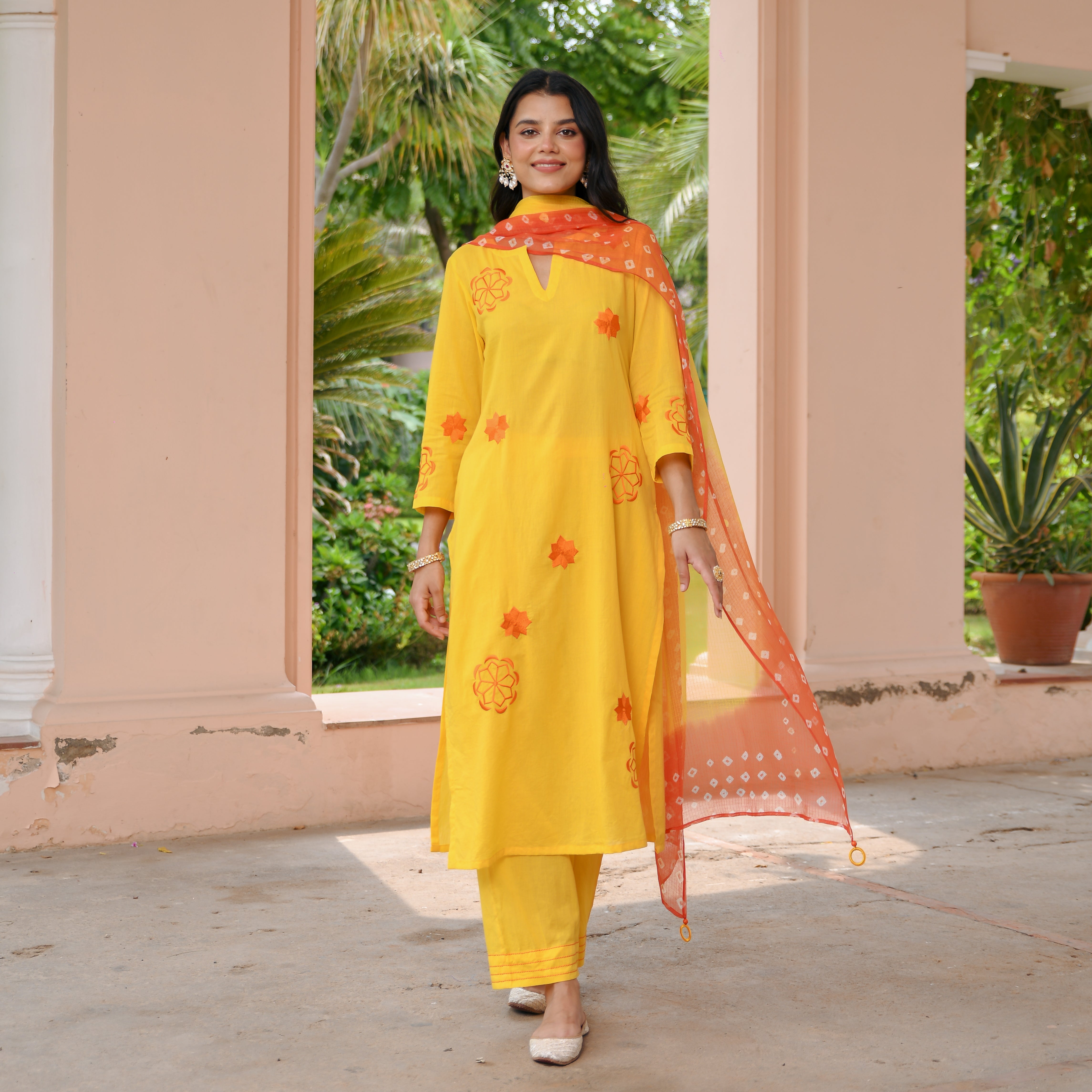 Yellow Bandhej Cotton Suit Set