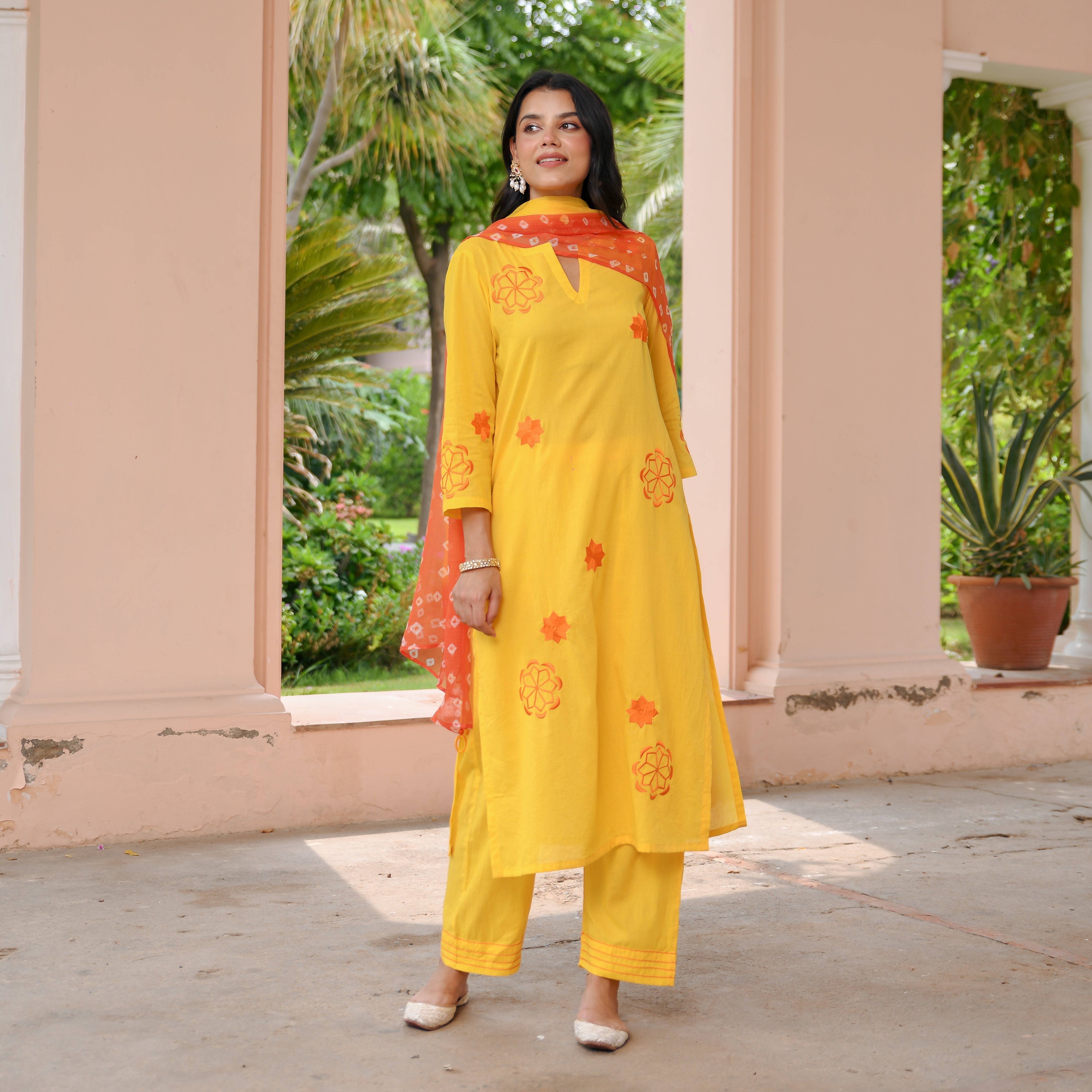 Yellow Bandhej Cotton Suit Set