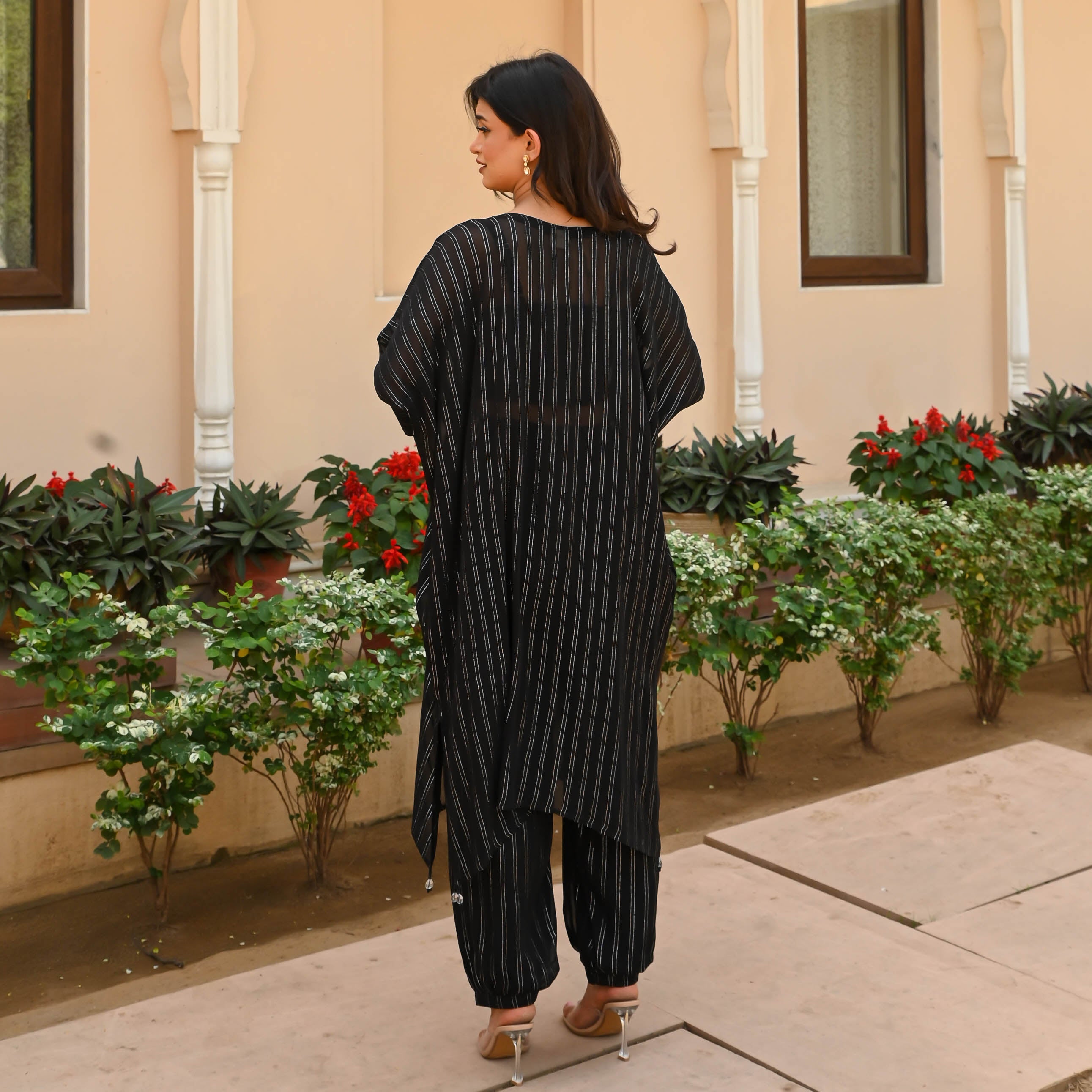 Bunaai Black Silver Lurex Kurta Pants