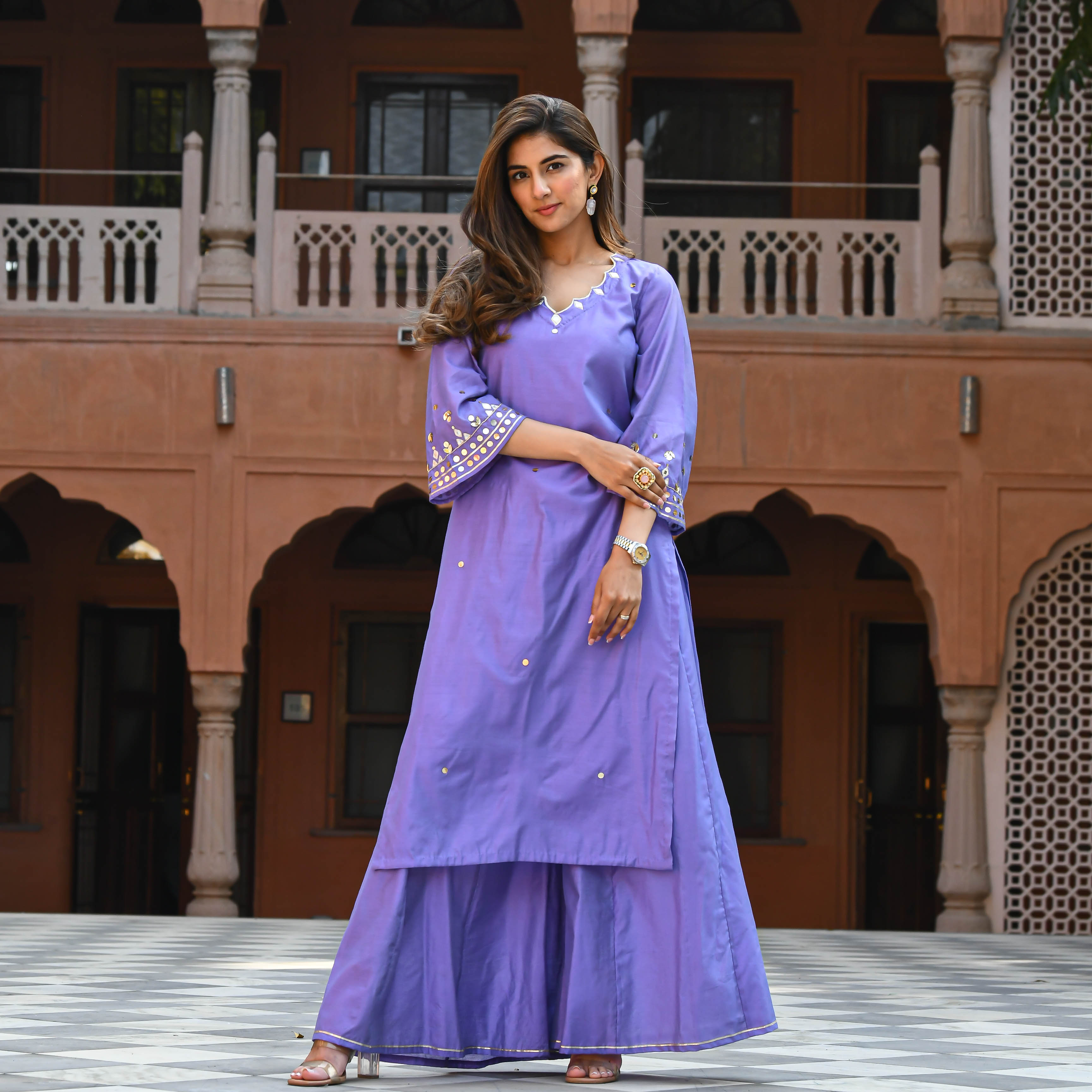 Bunaai Purple Embroidered Kurta & Pants