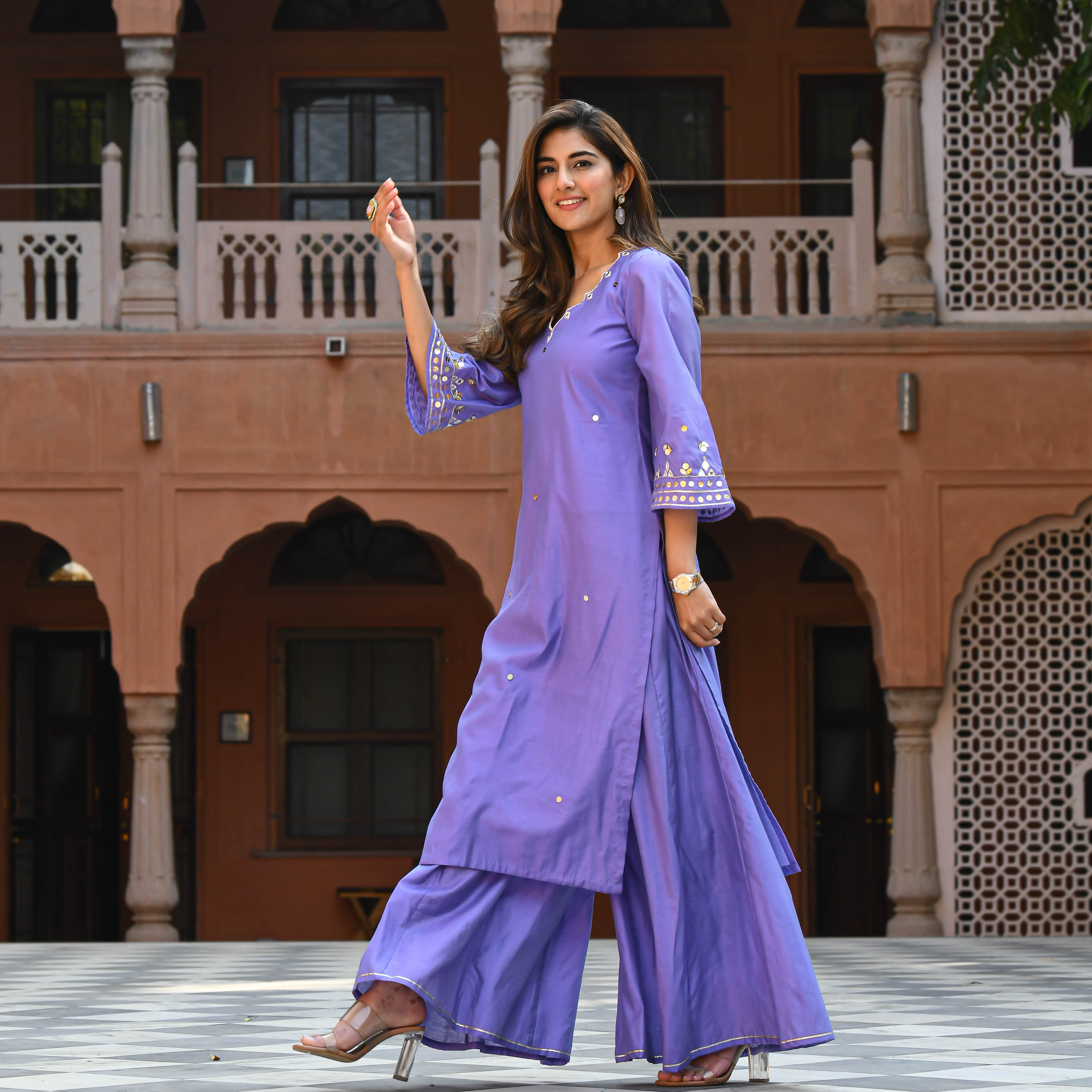Bunaai Purple Embroidered Kurta & Pants