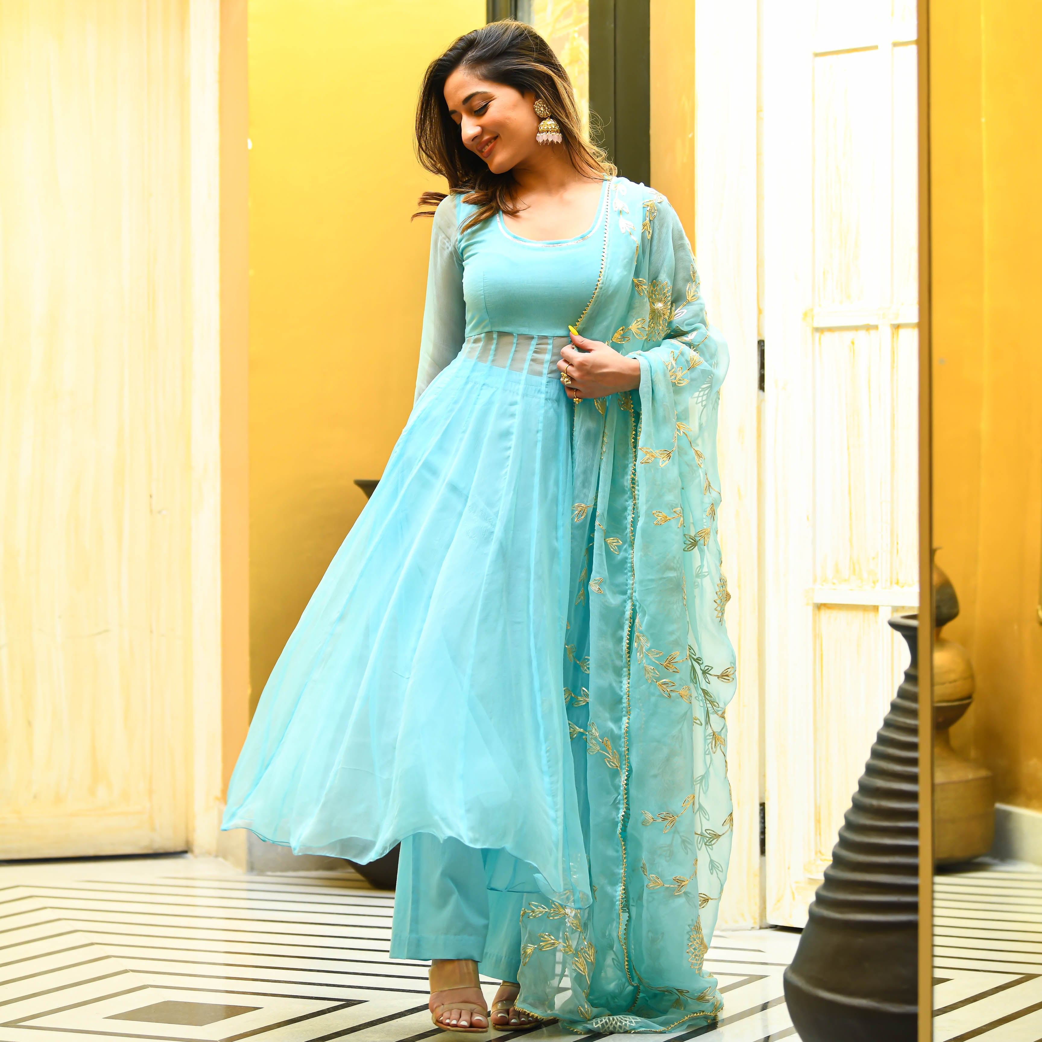 Bunaai Skyblue Gotta Salwar Suit